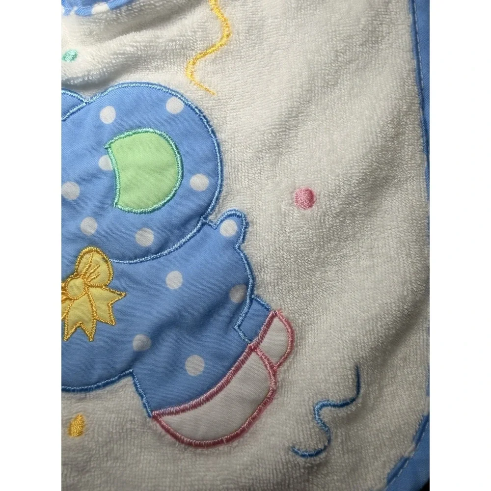 Vintage Baby Bib Blue Elephant Polka‎ Dot Terry Cloth Retro Nursery Babycore